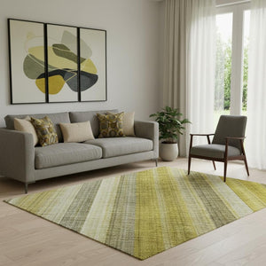 HomeRoots 5' X 8' Gold and Ivory Striped Washable Area Rug – Durable, Stylish, UV-Protected for Everyday Living 648372