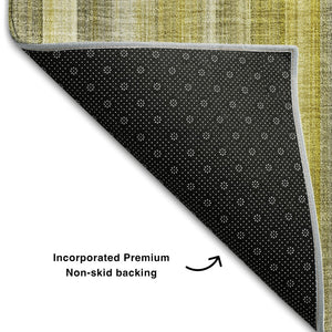 HomeRoots 5' X 8' Gold and Ivory Striped Washable Area Rug – Durable, Stylish, UV-Protected for Everyday Living 648372