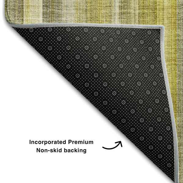 HomeRoots 5' X 8' Gold and Ivory Striped Washable Area Rug – Durable, Stylish, UV-Protected for Everyday Living 648372