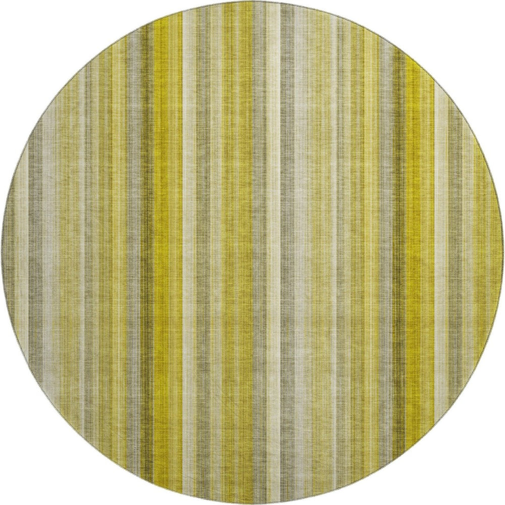 HomeRoots 8' Gold and Ivory Striped Washable Round Rug - UV Protected, Durable, Easy-Care Design for Any Space 648373