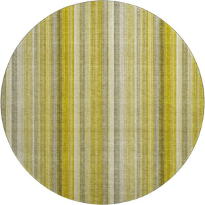 HomeRoots 8' Gold and Ivory Striped Washable Round Rug - UV Protected, Durable, Easy-Care Design for Any Space 648373
