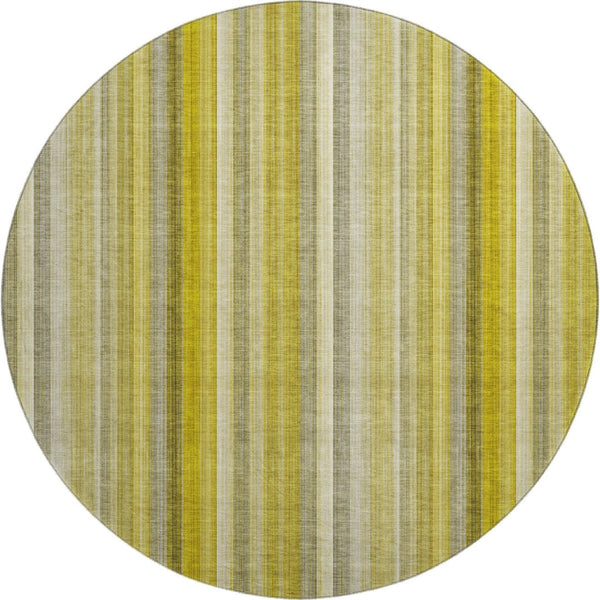 HomeRoots 8' Gold and Ivory Striped Washable Round Rug - UV Protected, Durable, Easy-Care Design for Any Space 648373
