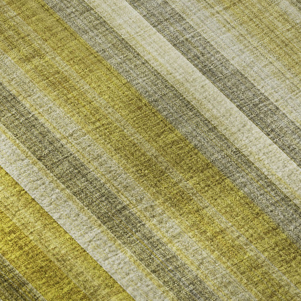 HomeRoots 8' Gold and Ivory Striped Washable Round Rug - UV Protected, Durable, Easy-Care Design for Any Space 648373