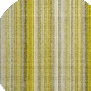 HomeRoots 8' Gold and Ivory Striped Washable Round Rug - UV Protected, Durable, Easy-Care Design for Any Space 648373