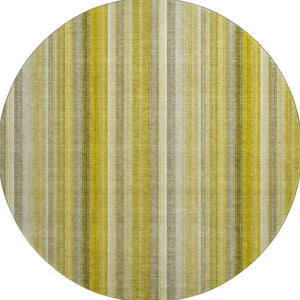 HomeRoots 8' Gold and Ivory Striped Washable Round Rug - UV Protected, Durable, Easy-Care Design for Any Space 648373