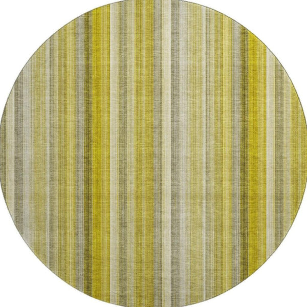 HomeRoots 8' Gold and Ivory Striped Washable Round Rug - UV Protected, Durable, Easy-Care Design for Any Space 648373