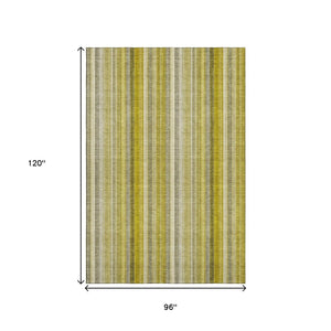 HomeRoots 8' X 10' Stylish Gold and Ivory Striped Washable Area Rug with UV Protection for Easy Maintenance 648374
