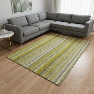 HomeRoots 8' X 10' Stylish Gold and Ivory Striped Washable Area Rug with UV Protection for Easy Maintenance 648374