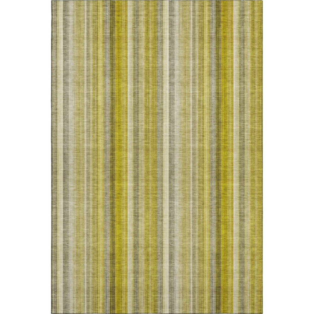 HomeRoots 9' X 12' Elegant Gold and Ivory Striped Washable Area Rug with UV Protection for Busy Homes 648375