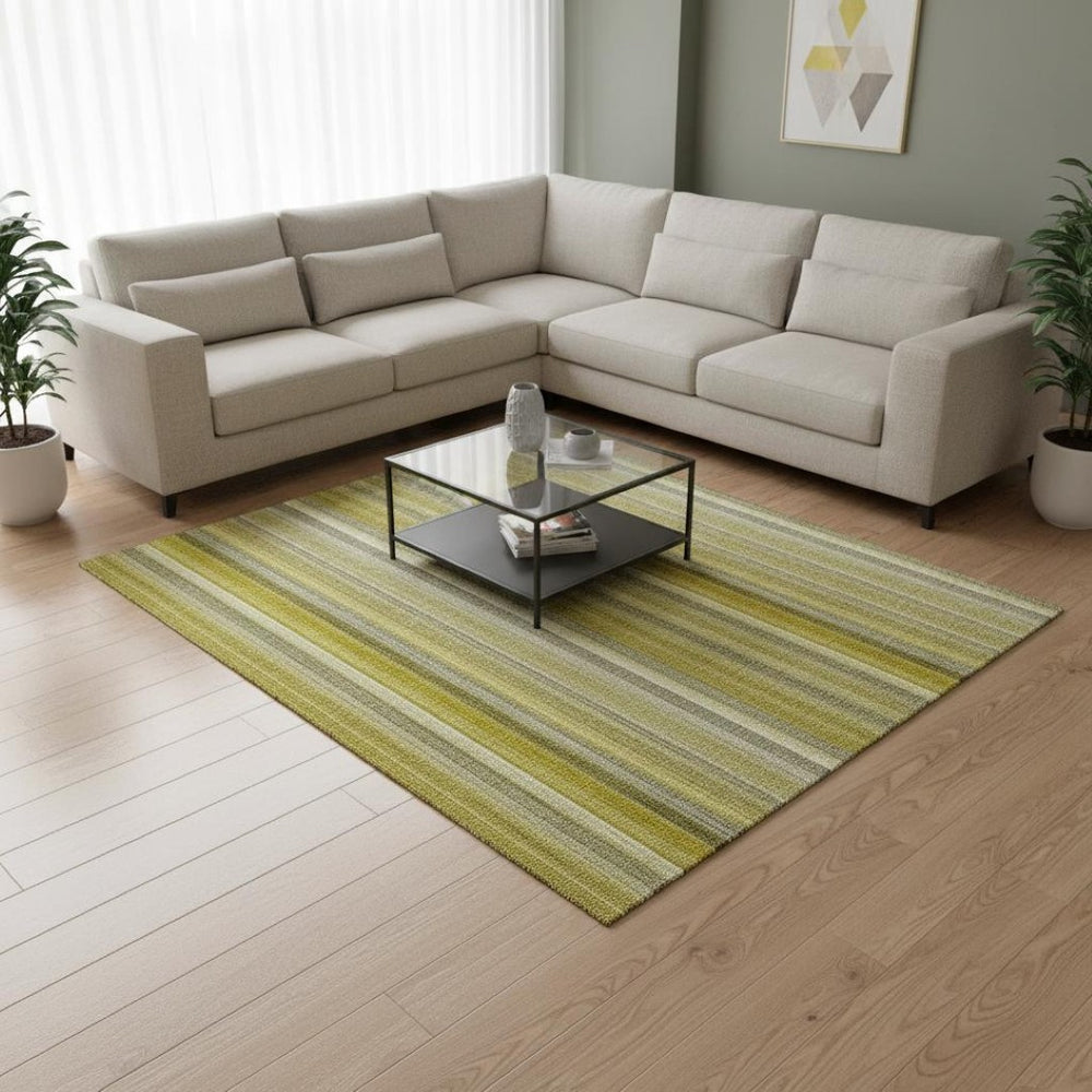 HomeRoots 9' X 12' Elegant Gold and Ivory Striped Washable Area Rug with UV Protection for Busy Homes 648375