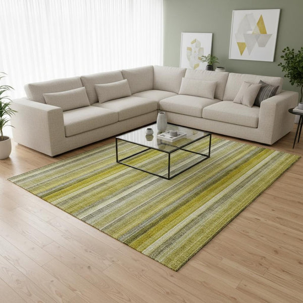 HomeRoots 10' Gold and Ivory Striped Washable Area Rug - Durable UV Protected Design for Stylish Homes 648376