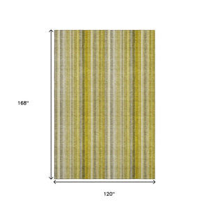 HomeRoots 10' Gold and Ivory Striped Washable Area Rug - Durable UV Protected Design for Stylish Homes 648376