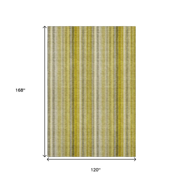 HomeRoots 10' Gold and Ivory Striped Washable Area Rug - Durable UV Protected Design for Stylish Homes 648376