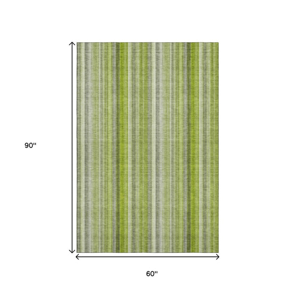 HomeRoots 5' X 8' Green And Ivory Striped Area Rug - Washable, UV-Protected, Durable & Stylish for High-Traffic Areas 648384