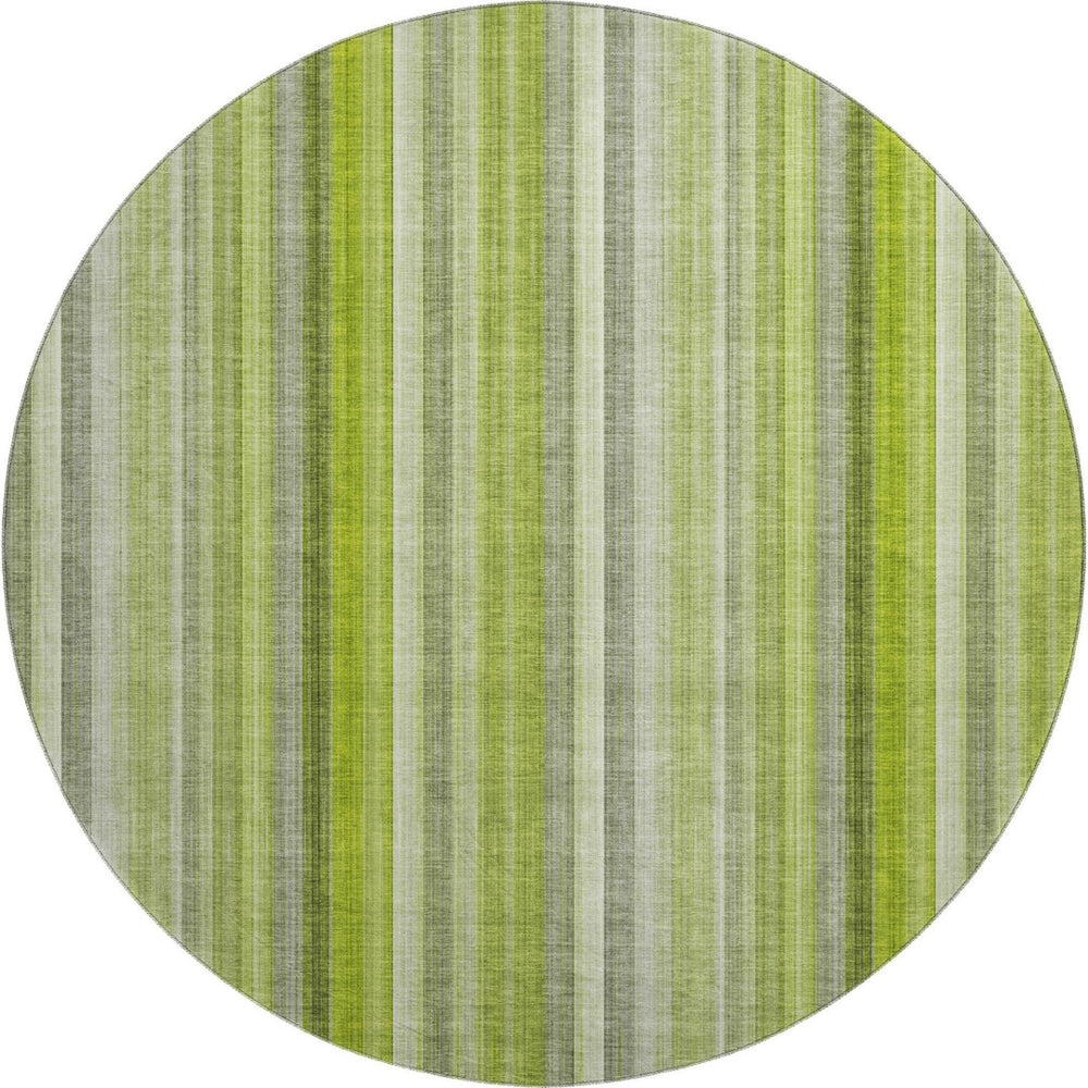 HomeRoots 8' Green And Ivory Striped Washable Round Rug – UV Protected, Stain Resistant, Easy-Care Home Essential 648385