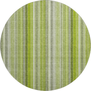 HomeRoots 8' Green And Ivory Striped Washable Round Rug – UV Protected, Stain Resistant, Easy-Care Home Essential 648385