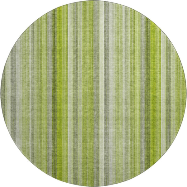 HomeRoots 8' Green And Ivory Striped Washable Round Rug – UV Protected, Stain Resistant, Easy-Care Home Essential 648385