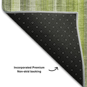 HomeRoots 8' Green And Ivory Striped Washable Round Rug – UV Protected, Stain Resistant, Easy-Care Home Essential 648385