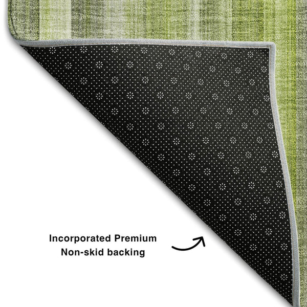 HomeRoots 8' Green And Ivory Striped Washable Round Rug – UV Protected, Stain Resistant, Easy-Care Home Essential 648385