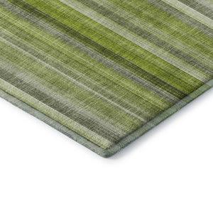 HomeRoots 8' Green And Ivory Striped Washable Round Rug – UV Protected, Stain Resistant, Easy-Care Home Essential 648385