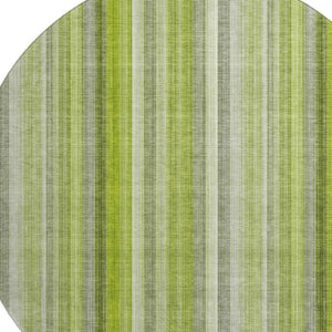 HomeRoots 8' Green And Ivory Striped Washable Round Rug – UV Protected, Stain Resistant, Easy-Care Home Essential 648385
