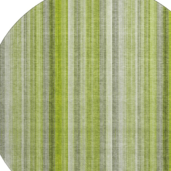 HomeRoots 8' Green And Ivory Striped Washable Round Rug – UV Protected, Stain Resistant, Easy-Care Home Essential 648385