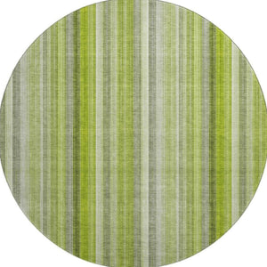 HomeRoots 8' Green And Ivory Striped Washable Round Rug – UV Protected, Stain Resistant, Easy-Care Home Essential 648385