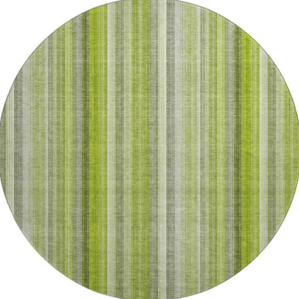 HomeRoots 8' Green And Ivory Striped Washable Round Rug – UV Protected, Stain Resistant, Easy-Care Home Essential 648385