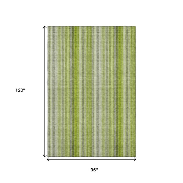 HomeRoots 8' X 10' Green And Ivory Striped Washable Rug - Durable, UV-Protected, Stylish for High-Traffic Areas 648386