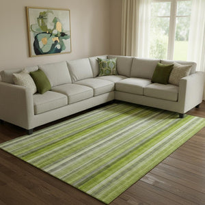 HomeRoots 8' X 10' Green And Ivory Striped Washable Rug - Durable, UV-Protected, Stylish for High-Traffic Areas 648386