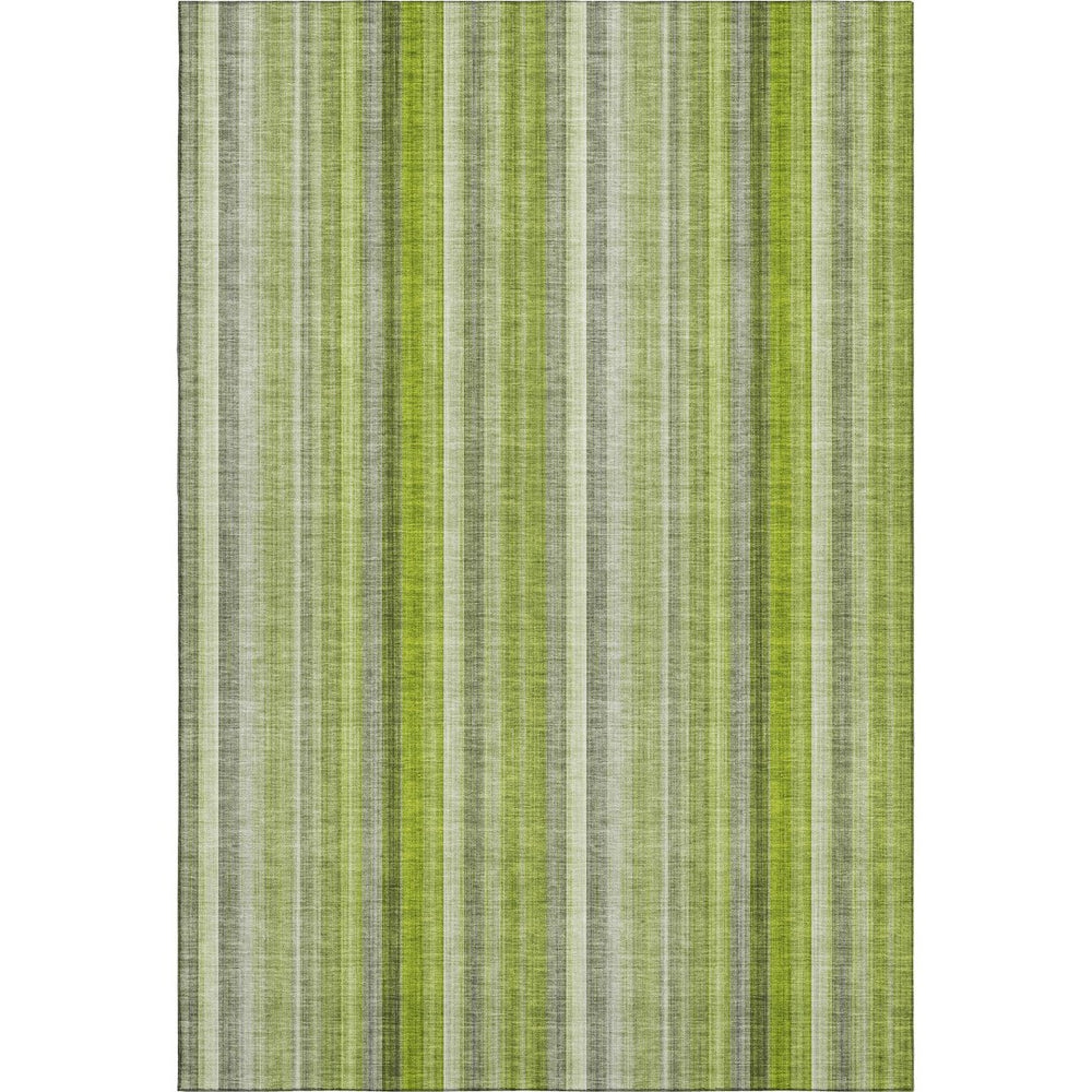 HomeRoots 8' X 10' Green And Ivory Striped Washable Rug - Durable, UV-Protected, Stylish for High-Traffic Areas 648386