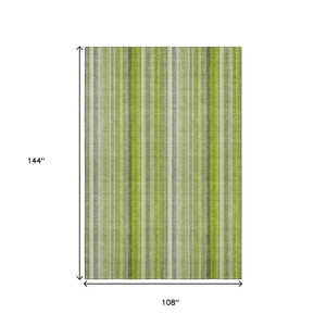 HomeRoots 9' X 12' Green And Ivory Striped Area Rug - Washable, Stain Resistant, UV Protected for Any Room 648387
