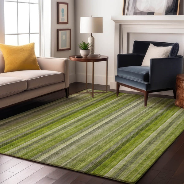 HomeRoots 10' X 14' Green and Ivory Striped Washable Area Rug - Durable, Stain-Resistant, UV Protected Design 648388