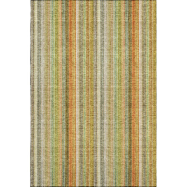 HomeRoots 5' Transitional Washable Area Rug - Khaki, Orange & Beige Stripes with UV Protection for Durability 648390