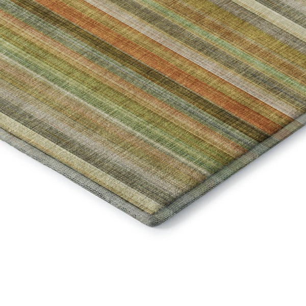 HomeRoots 5' Transitional Washable Area Rug - Khaki, Orange & Beige Stripes with UV Protection for Durability 648390
