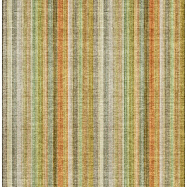 HomeRoots 5' Transitional Washable Area Rug - Khaki, Orange & Beige Stripes with UV Protection for Durability 648390
