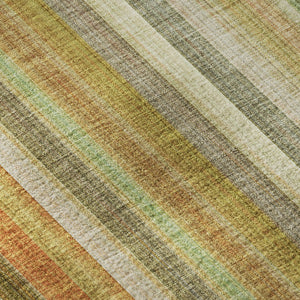 HomeRoots 8' Washable Round Rug in Khaki, Orange & Beige Stripes - UV Protected, Durable for High-Traffic Areas 648391