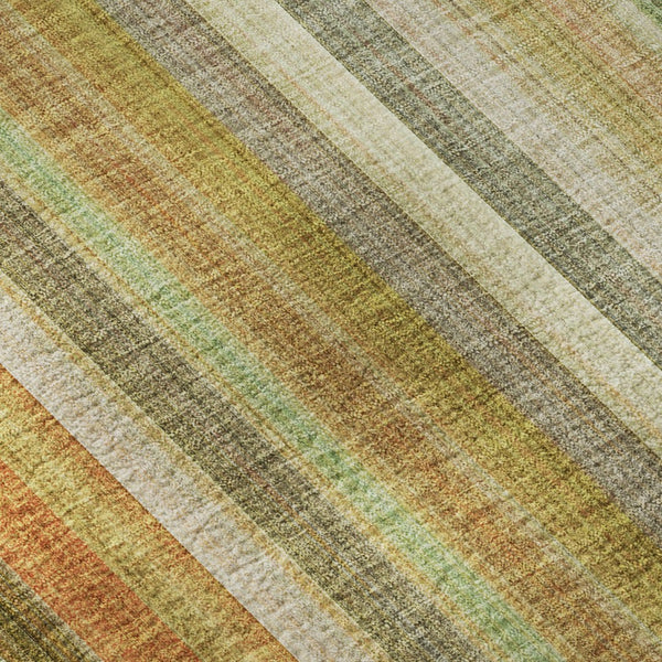 HomeRoots 8' Washable Round Rug in Khaki, Orange & Beige Stripes - UV Protected, Durable for High-Traffic Areas 648391