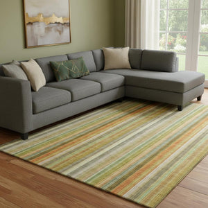 HomeRoots 8' X 10' Stylish Khaki Orange Beige Striped Washable Area Rug with UV Protection for Busy Homes 648392