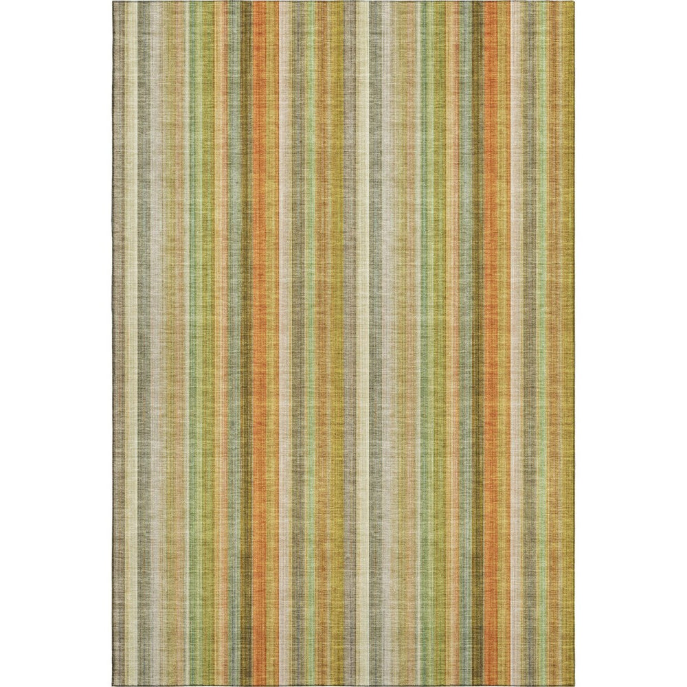 HomeRoots 9' Khaki Orange & Beige Striped Area Rug - Washable, UV Protected, Stain Resistant for Busy Homes 648393
