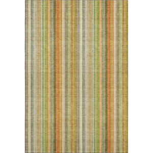 HomeRoots 10' Washable Area Rug - Khaki, Orange & Beige Stripes with UV Protection for Durable Living Spaces 648394