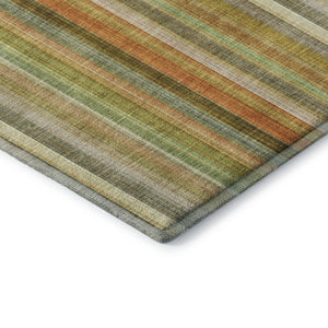 HomeRoots 10' Washable Area Rug - Khaki, Orange & Beige Stripes with UV Protection for Durable Living Spaces 648394