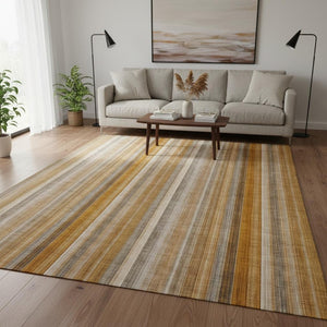 HomeRoots 5' X 8' Striped Washable Area Rug in Rust and Gray – UV Protected, Stain-Resistant for Busy Homes 648396