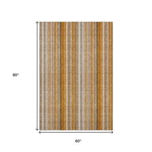 HomeRoots 5' X 8' Striped Washable Area Rug in Rust and Gray – UV Protected, Stain-Resistant for Busy Homes 648396