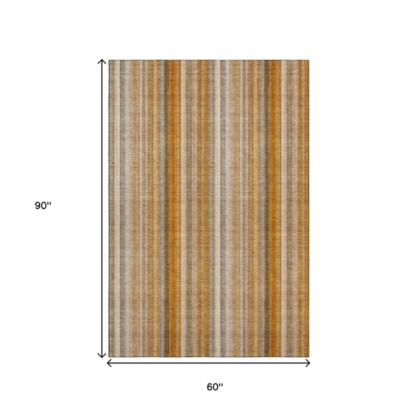 HomeRoots 5' X 8' Striped Washable Area Rug in Rust and Gray – UV Protected, Stain-Resistant for Busy Homes 648396