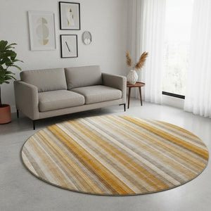HomeRoots 8' Durable Rust and Gray Striped Washable Round Rug with UV Protection for High-Traffic Spaces 648397