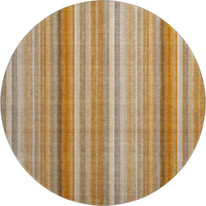 HomeRoots 8' Durable Rust and Gray Striped Washable Round Rug with UV Protection for High-Traffic Spaces 648397
