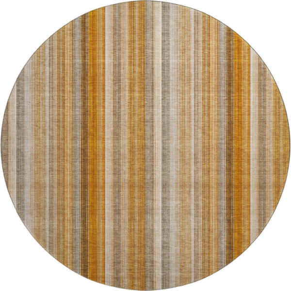 HomeRoots 8' Durable Rust and Gray Striped Washable Round Rug with UV Protection for High-Traffic Spaces 648397