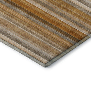 HomeRoots 8' Durable Rust and Gray Striped Washable Round Rug with UV Protection for High-Traffic Spaces 648397