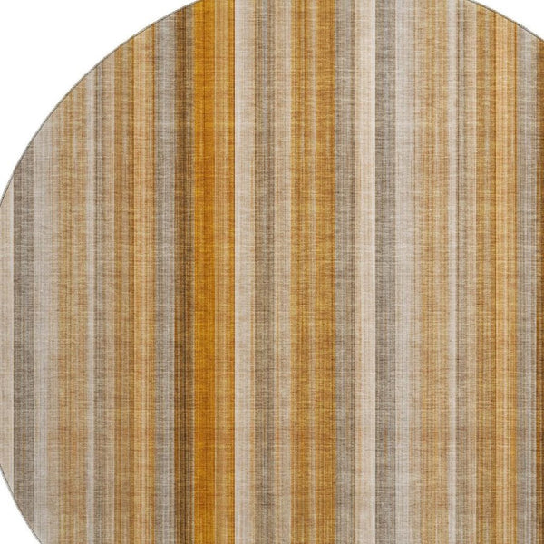 HomeRoots 8' Durable Rust and Gray Striped Washable Round Rug with UV Protection for High-Traffic Spaces 648397
